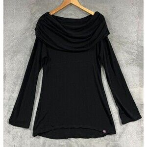 Zobha Black Off the Shoulder Cowel Neck Tunic Top Stretchy Tencel Lycra Sz L